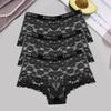 3Pcs Lace Hollow Out Boyshorts Women's Sexy Floral Panties 5 Solid Colours Underwear Letter Belt Briefs Perspective Lingerie