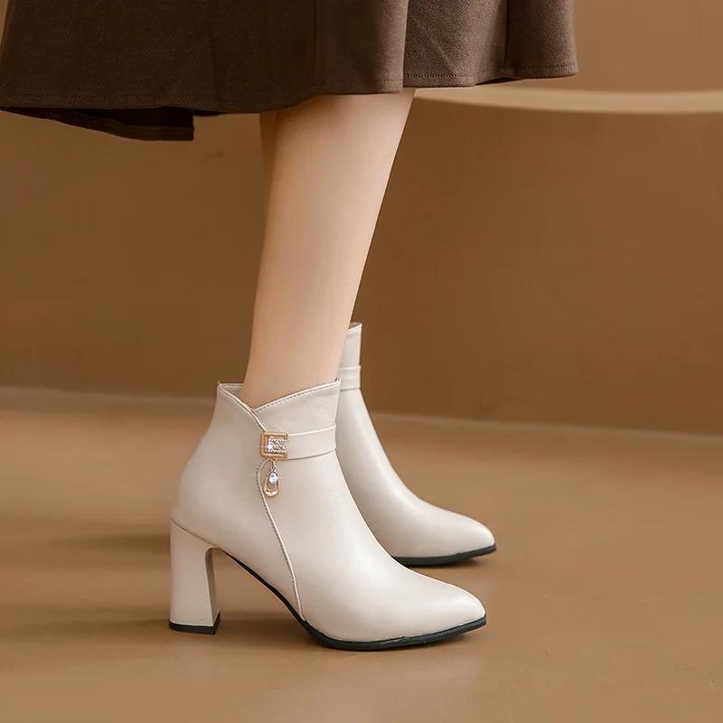 Fashion Fashion Women Short Boots Autumn and Winter New Pointed Side Zipper High Heel Ankle Boots Botines De Mujer Ladies Leather Boots