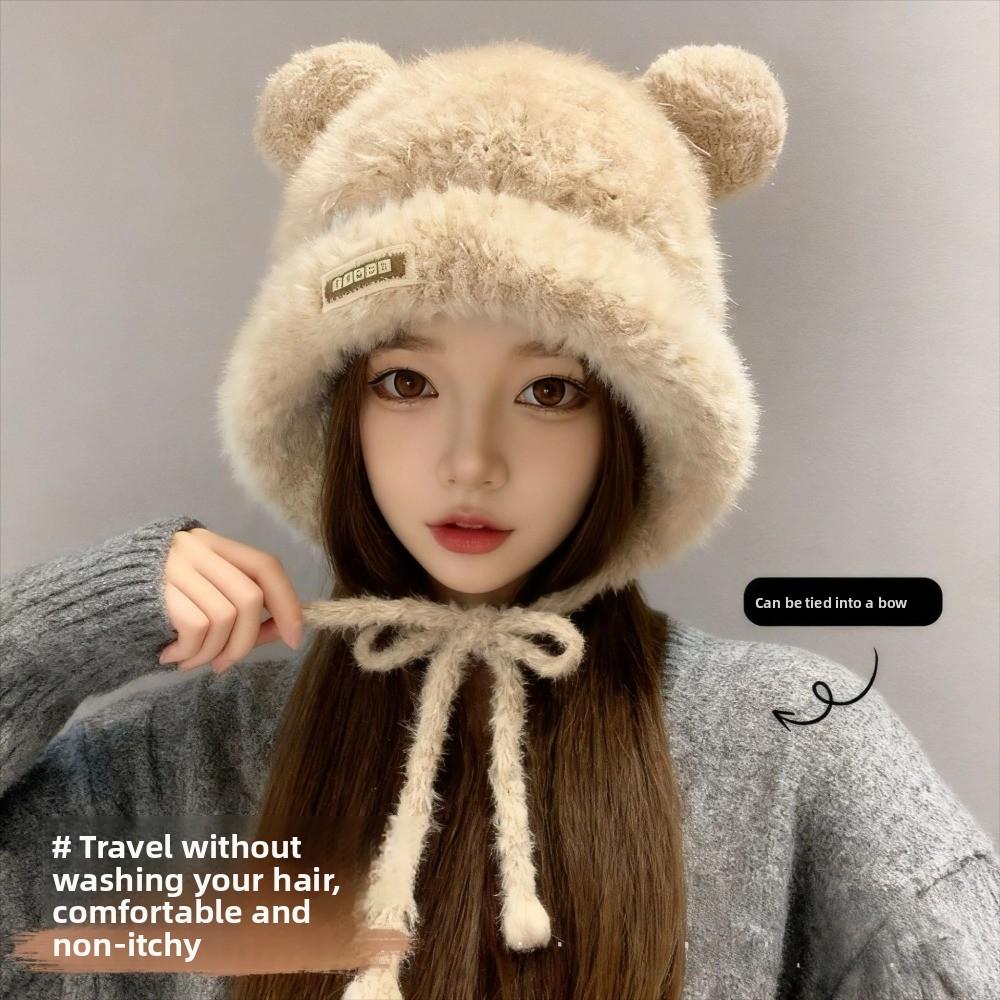Windproof Ear Protection Hats Coldproof Plush Hat New Bear Ears Knitted Hat  for Autumn Winter