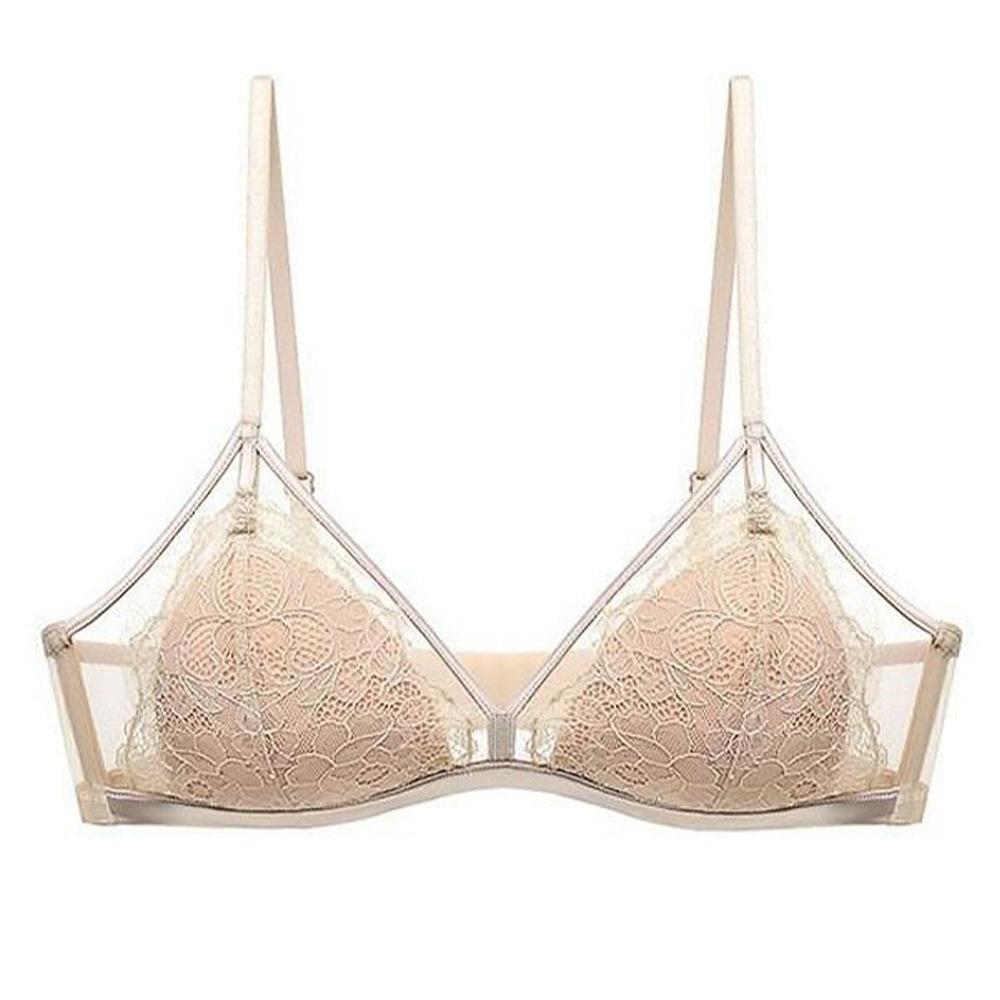 

Summer Sexy Lace Underwear Women s French Eyelashes No Steel Rim Bra Thin Triangle Cup Small Breasts Gathering Underwear S