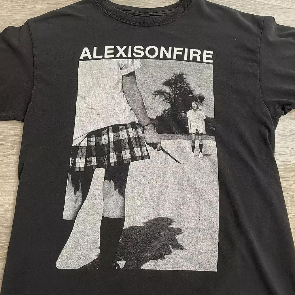 Y2k Harajuku Oberteil Y2k Alexisonfire Muster T-Shirt Humor Monochromer Druck Normale Version Kurzarm Freizeithemd Unisex