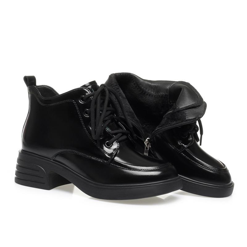 

Осень Зима Женская Обувь Лакированная Кожа Плюшевые Теплые Женские Ботинки Платформа Толстая Подошва Ботильоны Женская Обувь Ботинки на Высоком Каблуке 36