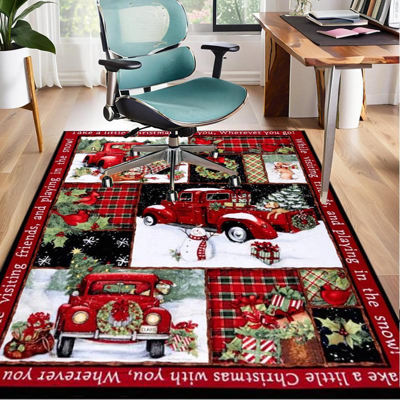 Christmas Vintage Truck Office Rug Chair Mat, Game Carpet, Suitable for Front Door, Bedroom, Living Room, Desk, Holiday Gift