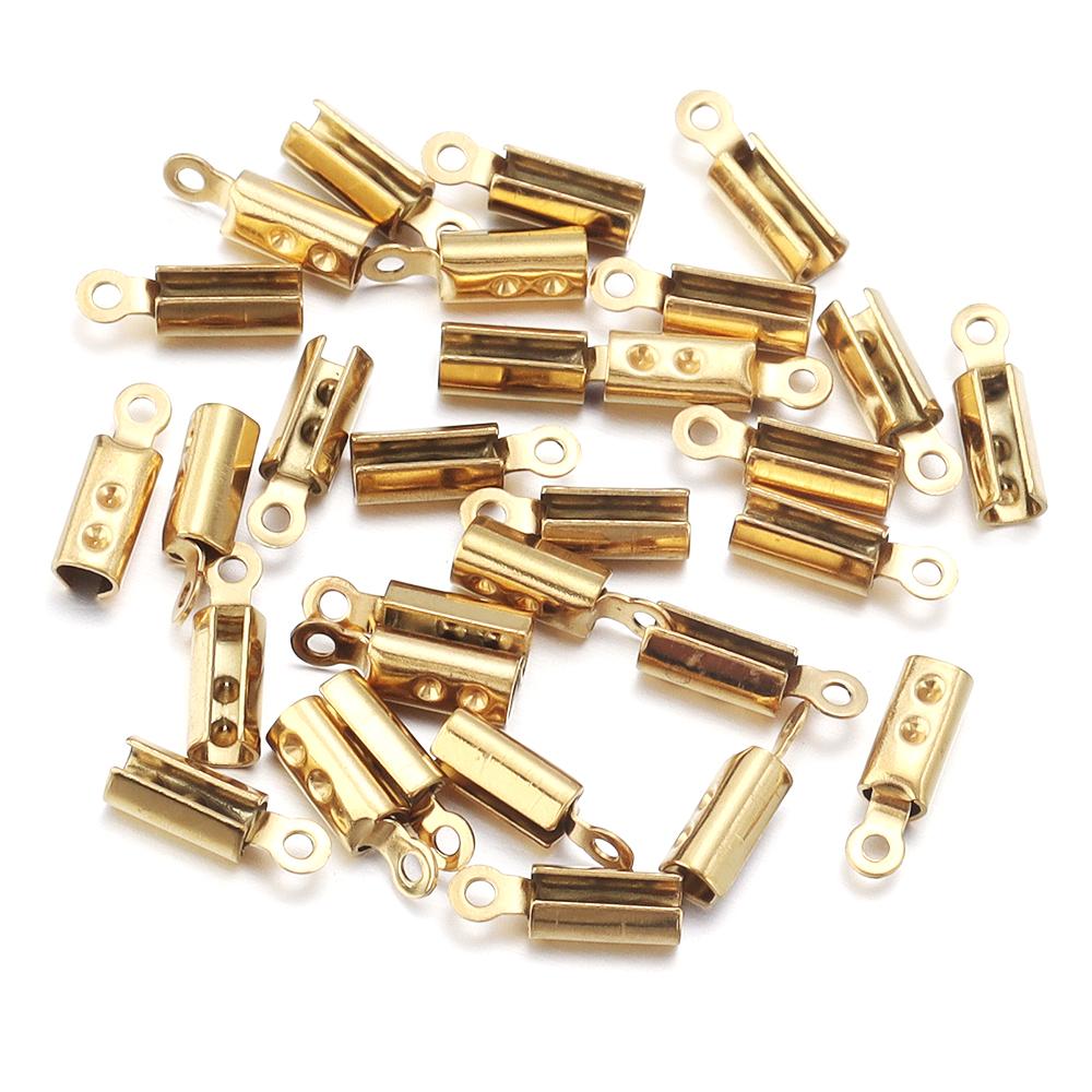 High Quality Stainless Steel Crimp End Beads Caps Leather Cord Clip Tip Fold Crimp Bead Bracelet Connectors For Jewelry Making