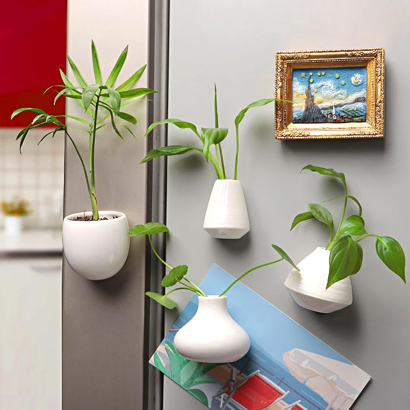 6 szt./zestaw Doniczka Magnetyczna Artykuły Gospodarstwa Domowego Mini Wazon Naklejka na Lodówkę Biała Porcelana Magnetyczny Wazon 3D Bez Roślin