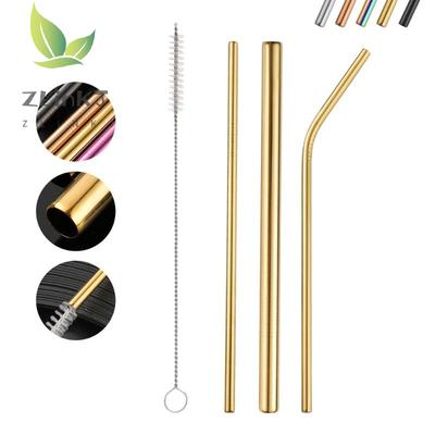 4PCS Stainless Steel Straw Reusable Metal Drinking Straw With Cleaner Brush For Home Party Barware Bar Accessories