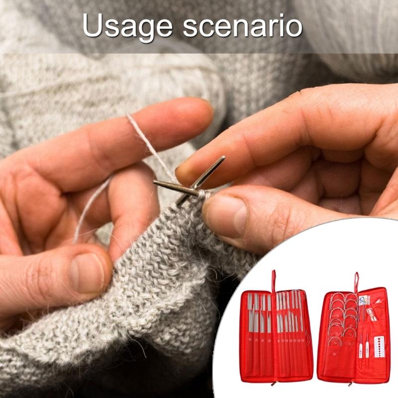 88 Stück Edelstahl Stricknadeln Set, gerade, mit Rundstricknadel, Häkelnadel Strickzubehör