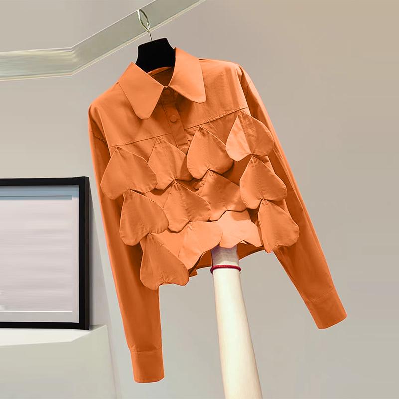 

ZANZEA Женская мода с принтом в виде сердца, рубашка с длинным рукавом и воротником L оранжевый