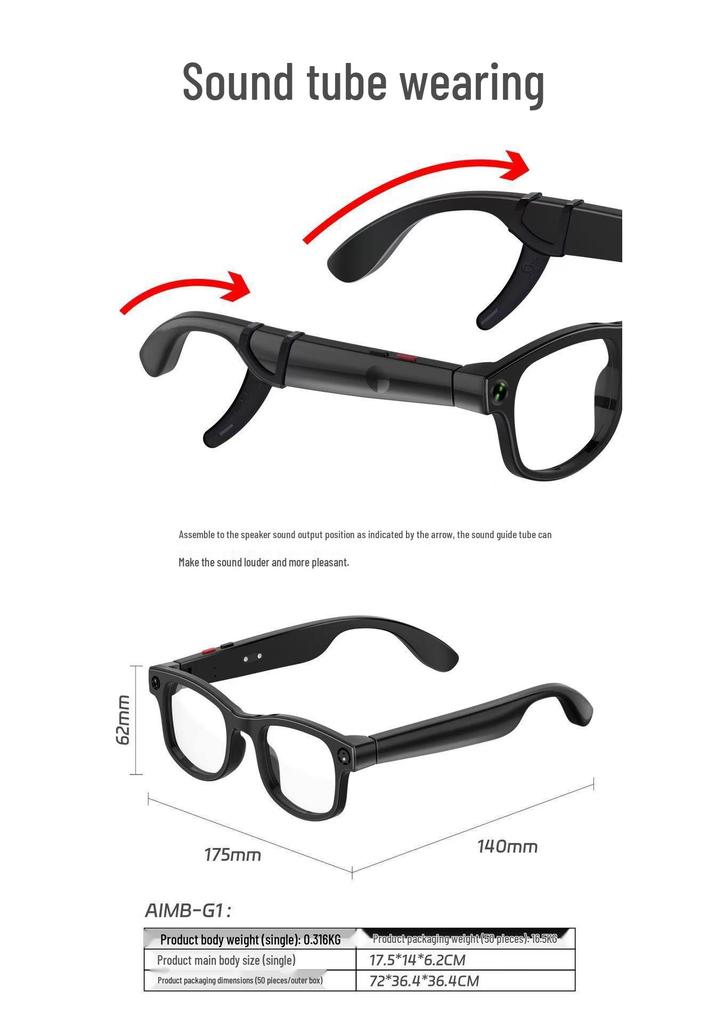 AIMB-G1 Smart Glasses: AI-Powered Translation, Image & Object Recognition, Anti-Shake Photography, Video Recording, Blue