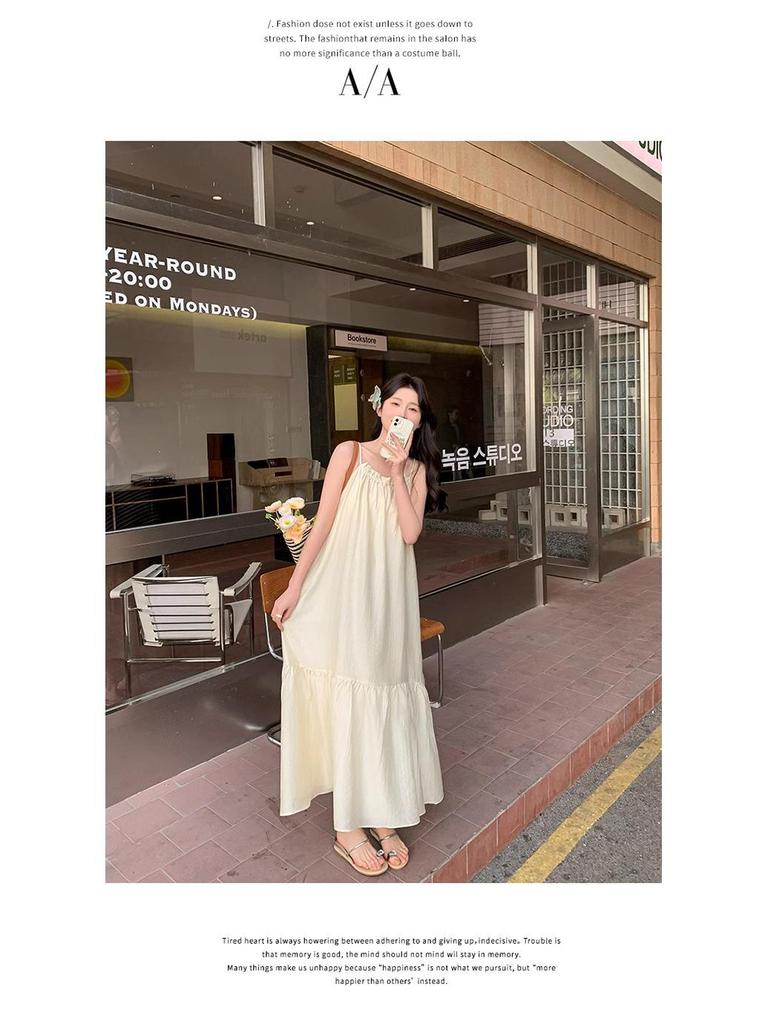 Loose Waist Off-Shoulder Camisole Dress - Women's Summer A-Line, High-End, Vacation Style, Super Fairy, Long Dress.