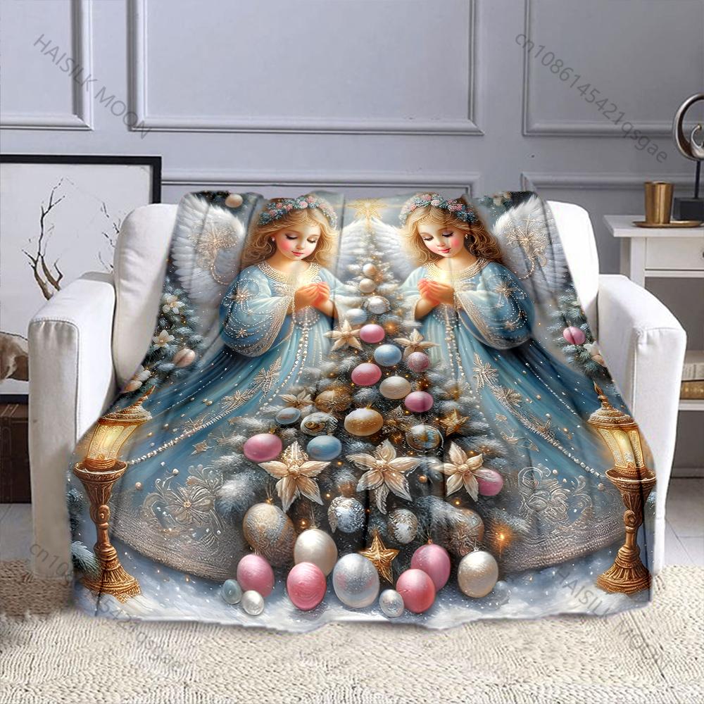 Multi-Sizes Christmas Angel Print Blanket Soft and Warm for Bed Sofa Outdoor Travel Cover Blanket Holiday Luxury Gifts