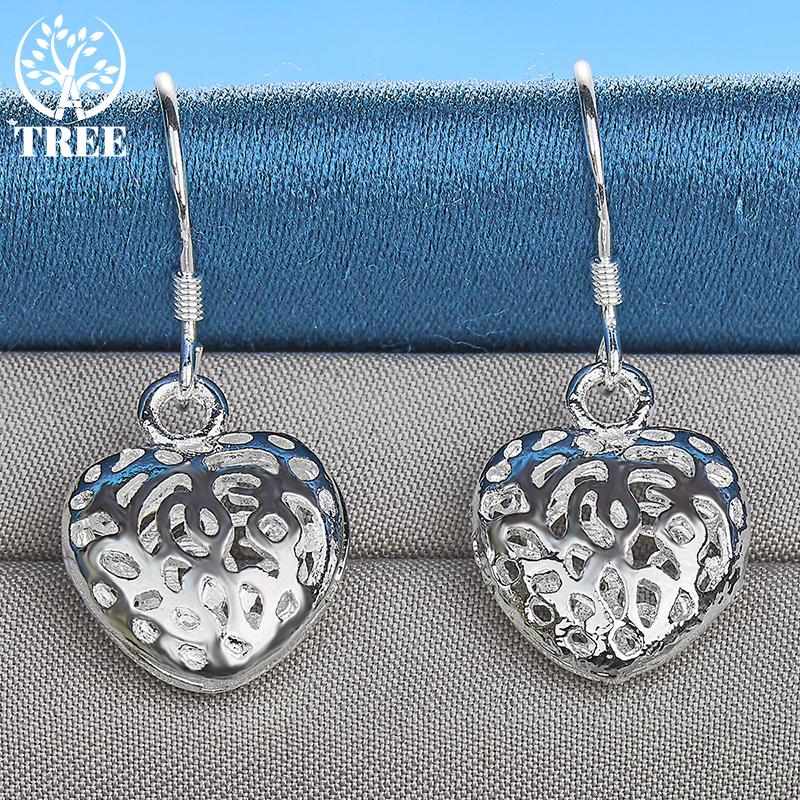 925 Sterling Silber hohle Herz-Kugel-Tropfenohrringe Schmuck