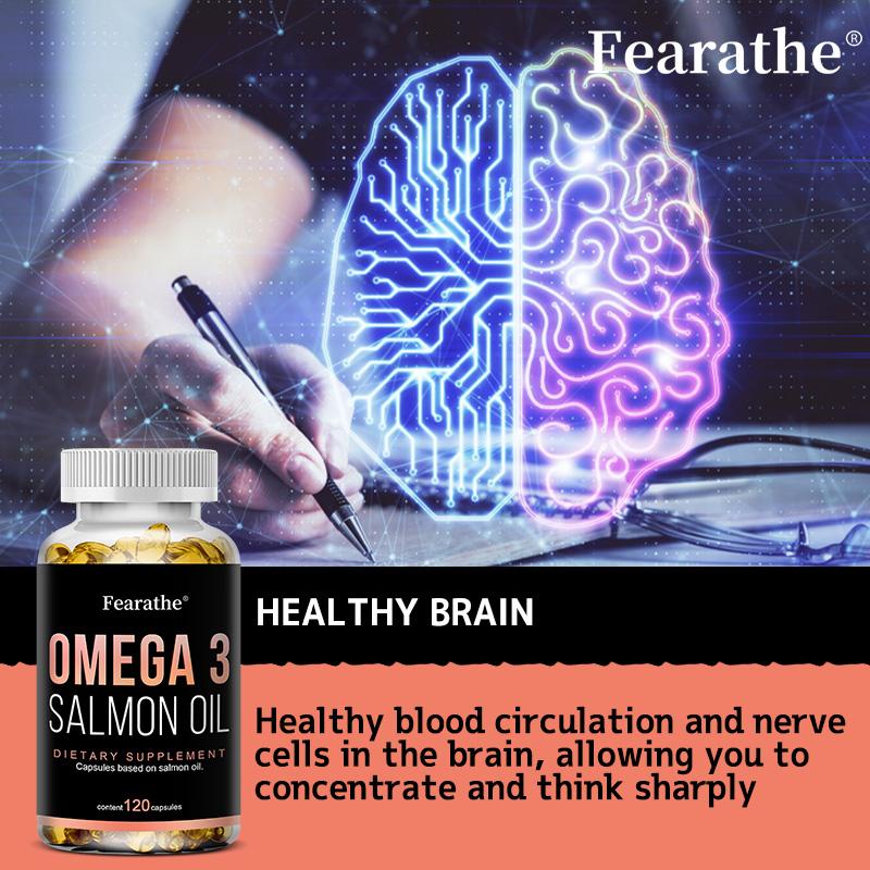 Omega-3 Salmon Oil Capsules, 100 Mg, 120 Capsules, Beneficial for Brain and Blood Pressure Health.