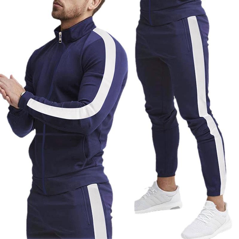Autumn and Winter New Long-sleeved Trousers Casual Sports Suit Spliced Standing Collar Slim Fit Men's Suit