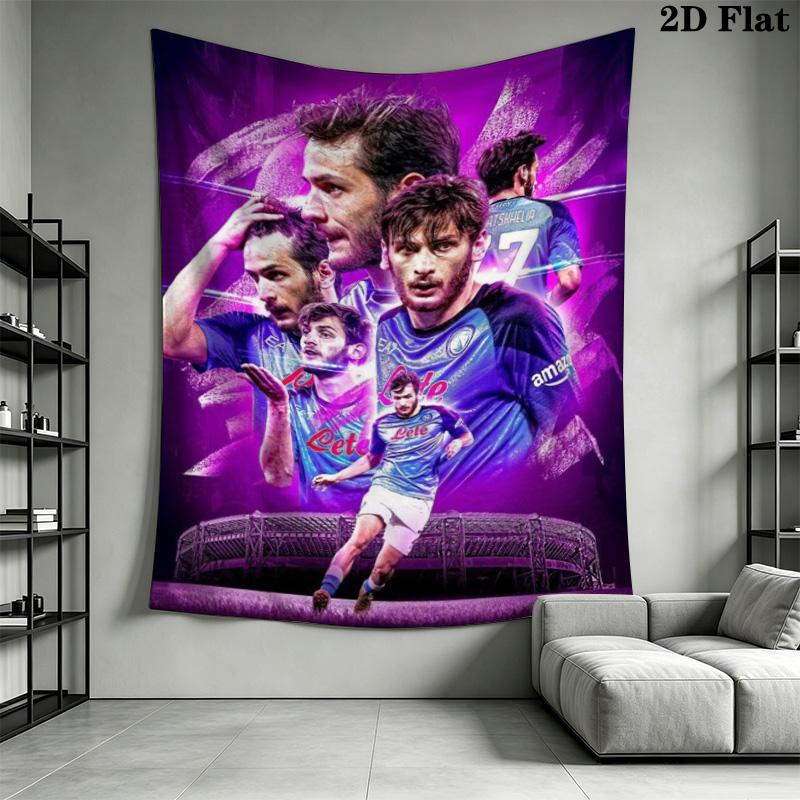 ACF Fiorentina Soccer Team Tapestry, Purple Cloud Team Portrait Wall Hanging, Football Club Wall Tapestry for Bedroom Living Room Fan Decor