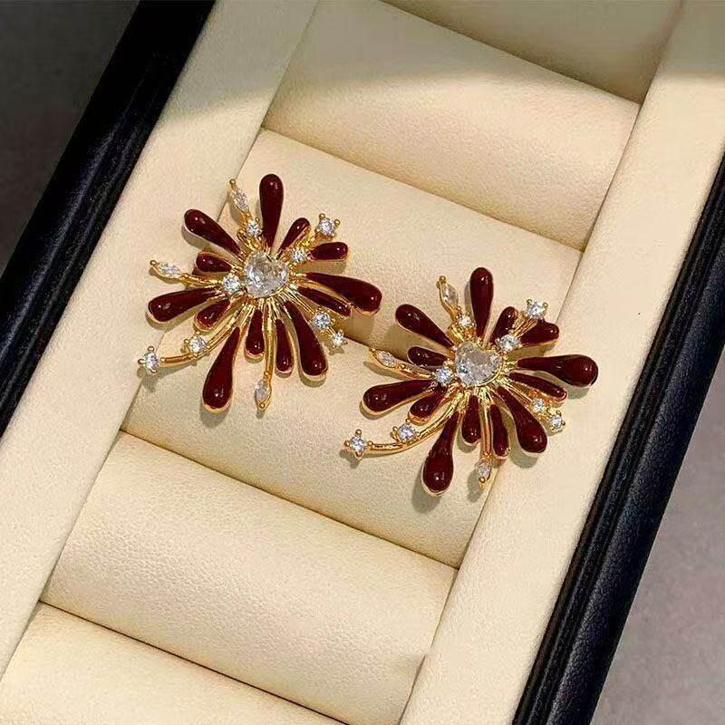 Silver Needle Zirconia Love Heart Firework Stud Earrings - High-End Light Luxury Autumn/Winter Accessory