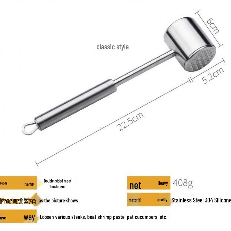 

Double-Sided Meat Tenderizer Mallet - Steak & Tendon Hammer Kitchen Gadget