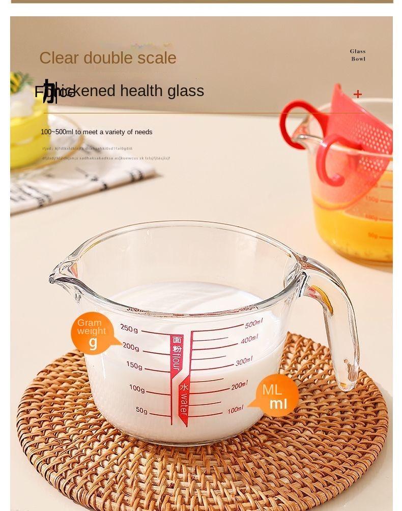 Large capacity glass measuring cup with scale handle ml meter household temperature-resistant kitchen milk baking egg beating bowl