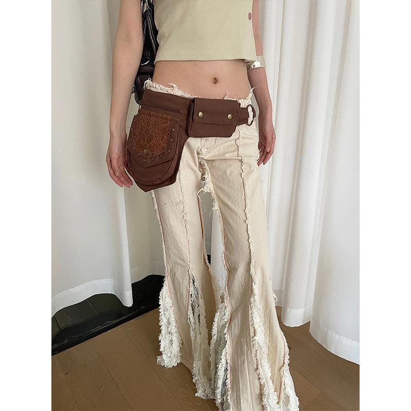 Vintage Ethnic Waist Pack For Women With Faux Leather Rivet Belt For Travel