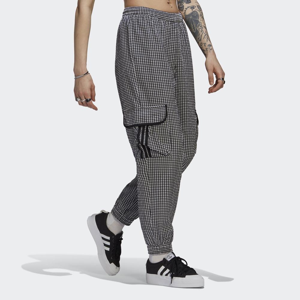 Adidas Originals Checkered Logo Embroidered Big Pocket Cuffed Sports Pants Women Bottoms Black HB9456