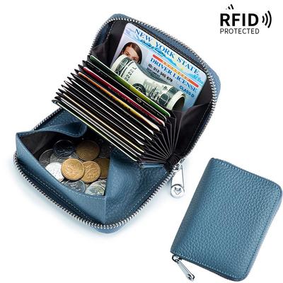 Cartera de Tarjetas tipo Acordeón con Bloqueo RFID para Mujer en Cuero Genuino y Billetero Japonés con Cremallera, Gran Capacidad
