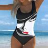 Summer Sexy Facial Floral Patterns Printed One-piece Swimsuit Slim Fit , Deep U-back Design, Beach Pool Vacation Eye-catching Fashion Swimsuit