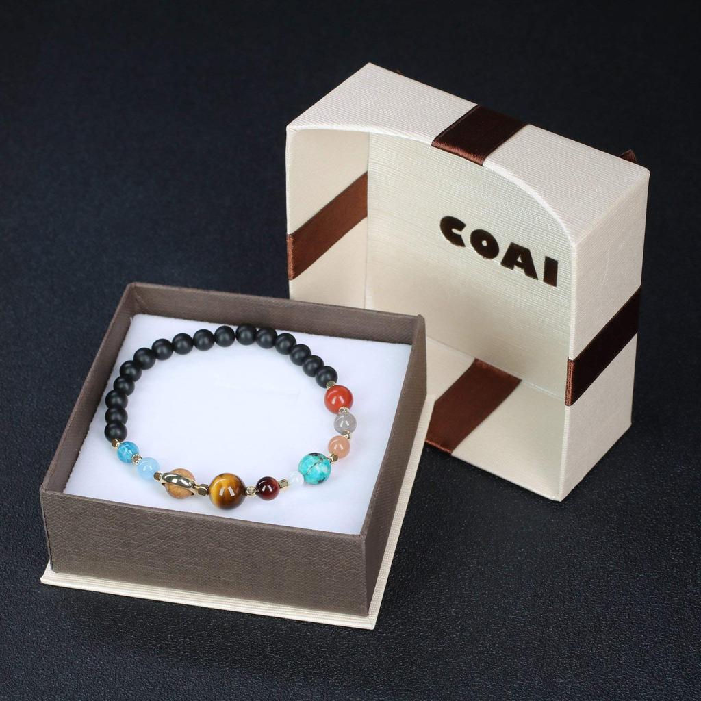 Koai Mattschwarzes Onyx-Sonnensystem-Motiv Kraftstein-Armband für Männer und Frauen
