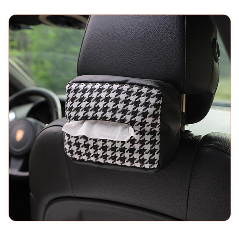 Multifunctional Knitted Houndstooth Hanging Backseat Car Tissue Box For Home And Vehicle