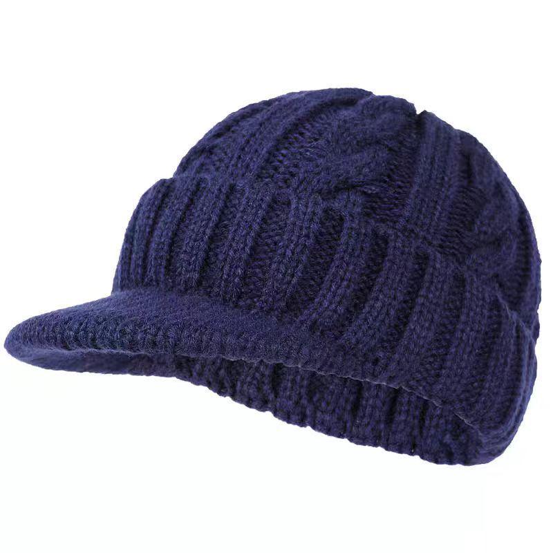 Men's Winter Knit Duckbill Cap: Thick Velvet-Lined, Warm Wool Hat for Cold Weather