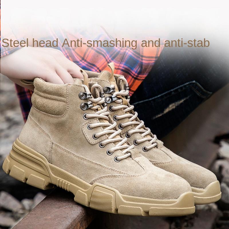 

Мужская обувь из замши и коровьей кожи с высоким берцем, устойчивая к ударам и проколам, для строительства, уличные ботинки со стальным носком и защитой от проколов 45
