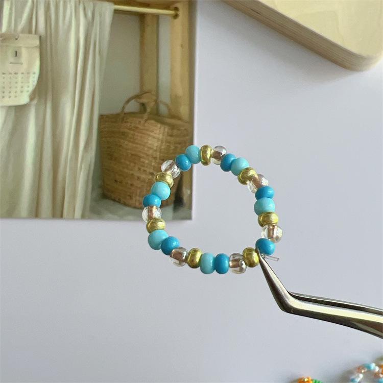 2025 Summer Macaron Color Beaded Flower Ring - Korean Porcelain Women's Jewelry