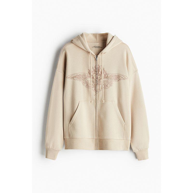 

HM Fall Women s Clothing Fashion Casual Large Profile Pattern Design Zipper Hooded Sweatshirt 1227730 Beige 170/116