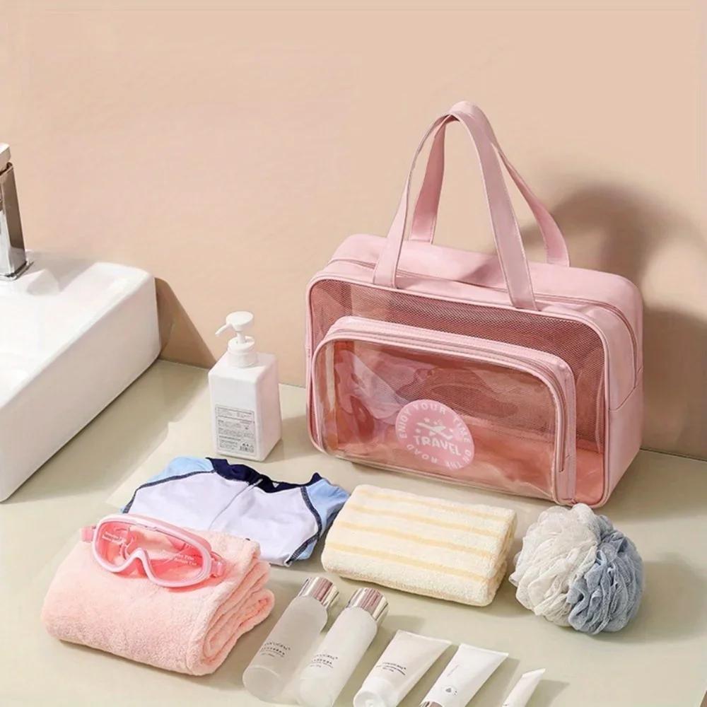 Beach Bag Portable Transparent Clothes Makeup Pouch Shopping Handbag Large Picnic Basket Travel Organizer Travel Essentials