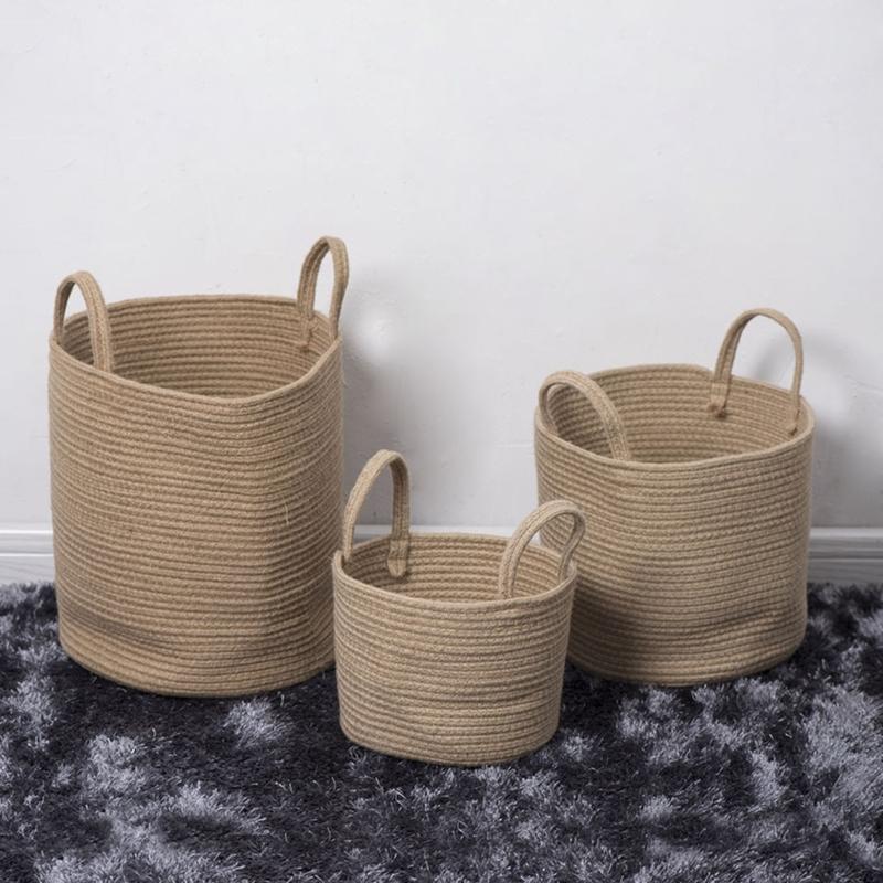 Spacious Handwoven Cotton Rope Basket Delicate Cotton Rope Large Woven Basket Versatile Home Organization Stand Holder