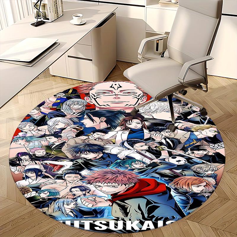 1pc Anime Character Round Carpet  Fitsuoka Design, Office Chair Mat, NonSlip Rug for Home Decor, Seasonal Gift, Suitable for Office, Living Room