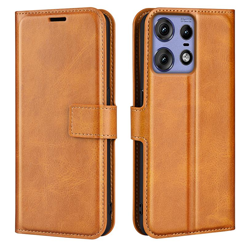 

For Motorola Edge 50 Pro 5G Case Classic Calf Texture Leather Horizontal Flip Phone Cover Yellow