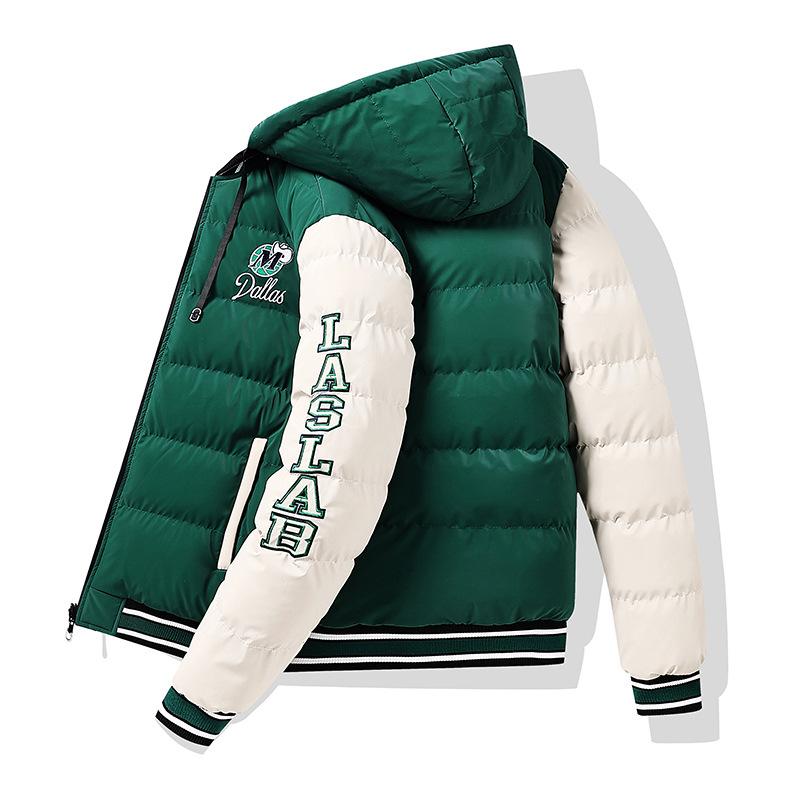 Ανδρικό Κέντημα Αντίθεσης Χρώματος Μοντέρνο Φαρδύ Αφαιρούμενο Καπέλο Διπλής Όψης Φορέσιμο Παχύ Μπουφάν με Βαμβακερή Επένδυση Μπουφάν με Κουκούλα