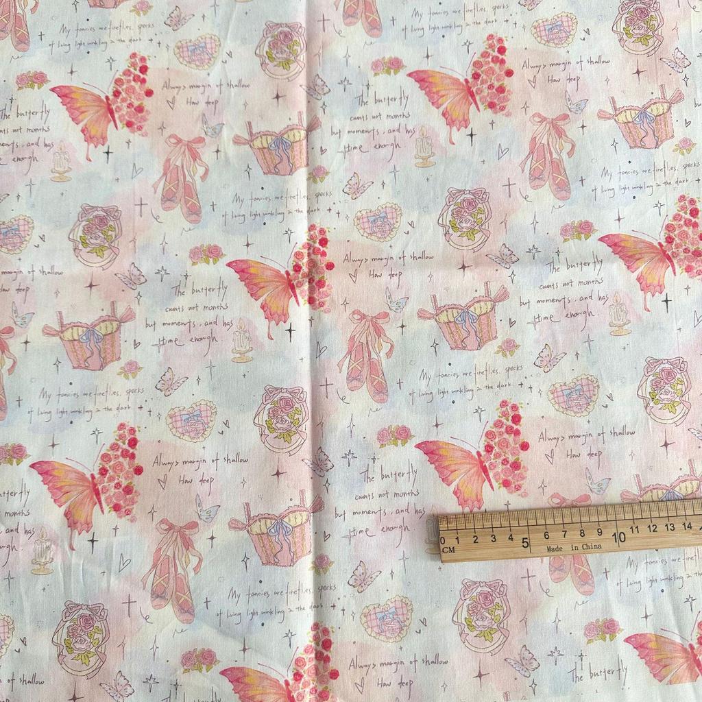 100% Cotton Digital Print Korean Cherry Bear Floral Fabric for Women's, Children's, Family Outfits & DIY Homewear