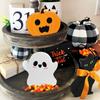 Hot-selling Halloween creative cute ghost layered tray decoration ghost desktop decoration wooden ornaments
