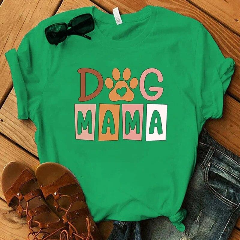 Dog Mama Printing T-Shirt Women Tees Round Neck T-Shirt