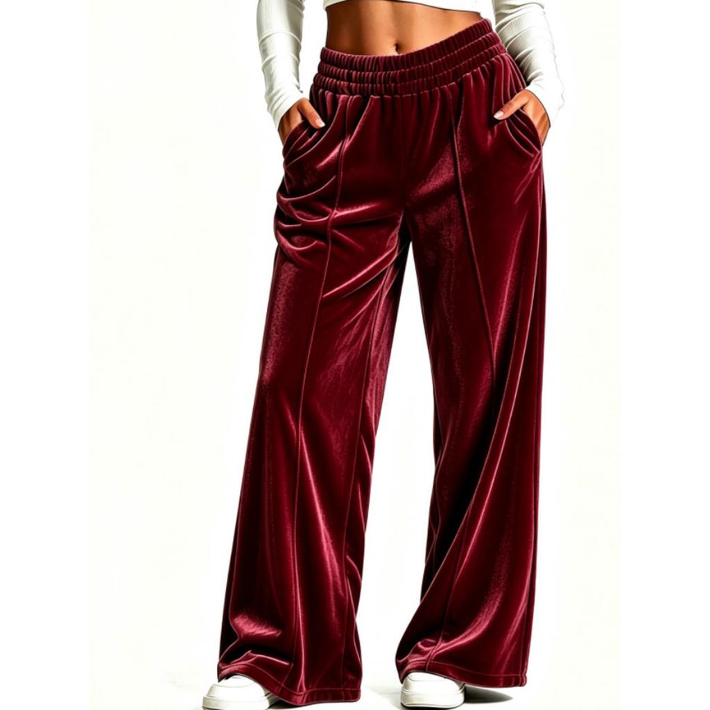 Women's Velvet Wide Leg Pants Casual Drapey Trousers for Fall Winter