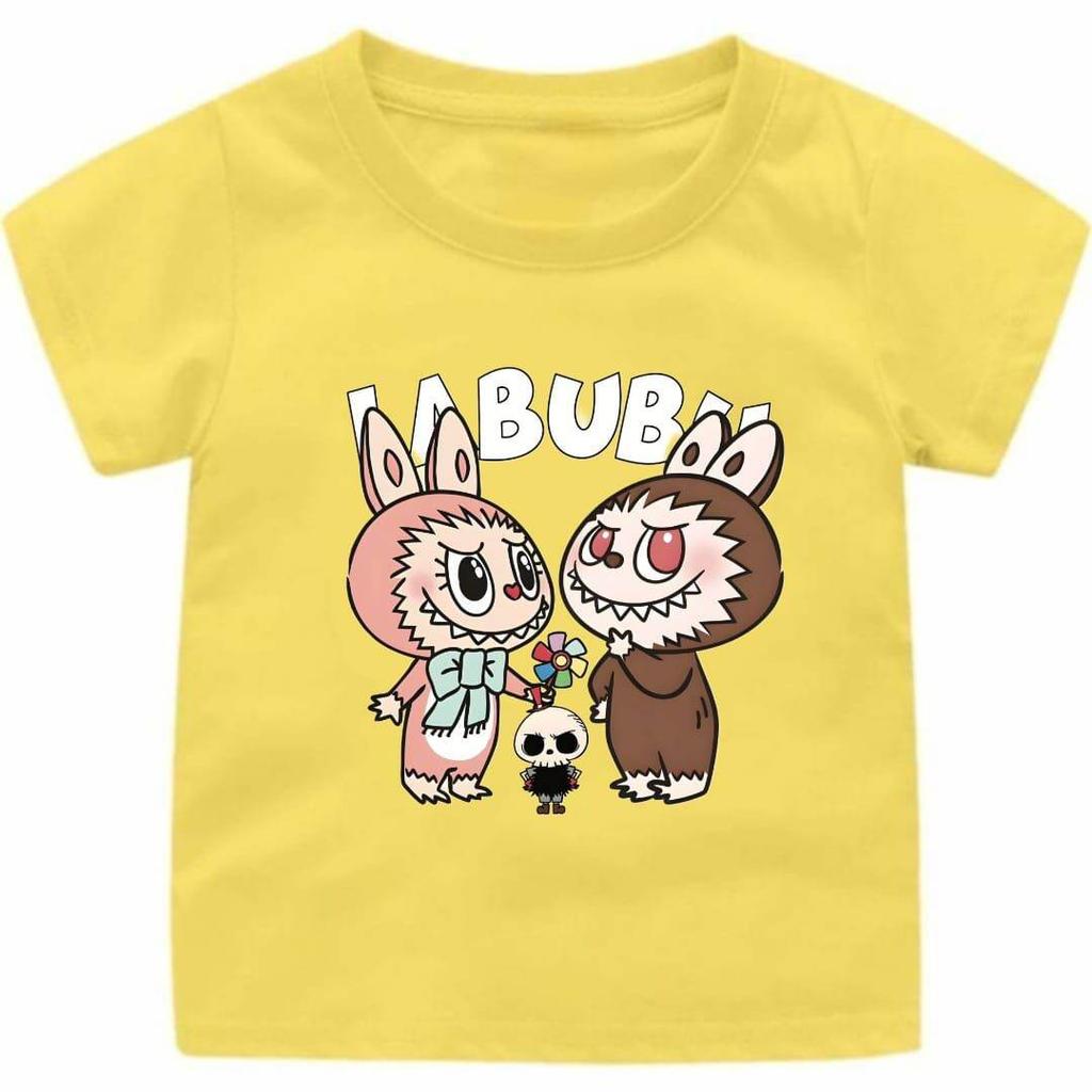 2025 Popular Children's T-shirt LABUBU Printed Cartoon Style Round Neck Short Sleeved Cute and Versatile Girl's Top