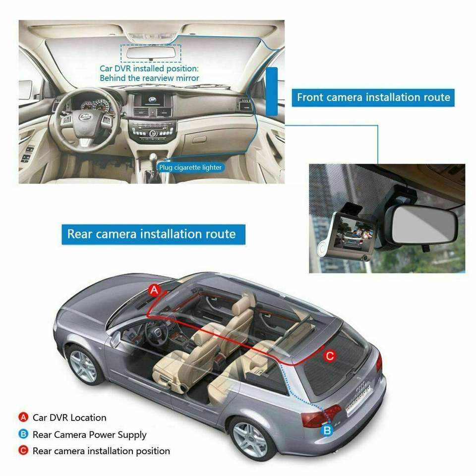 3 Lens Driving Recorder 4" Touch Screen 1080P Car DVR Dash Cam Video Recorder with G-sensor Motion Detection Parking Guard