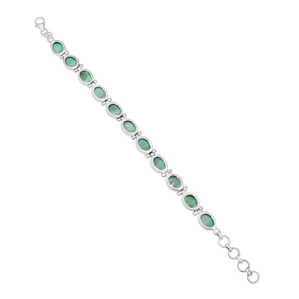 Natural Malachite Gemstone Bracelet, 925 Sterling Silver, Handmade Jewelry, Adjustable Length, Gift for Mom, Easter Gift