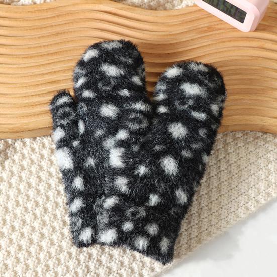 1 Pair Winter Mittens Leopard Print Warm Plush Gloves Soft Thickened Cold-Proof Skiing Travel Gloves