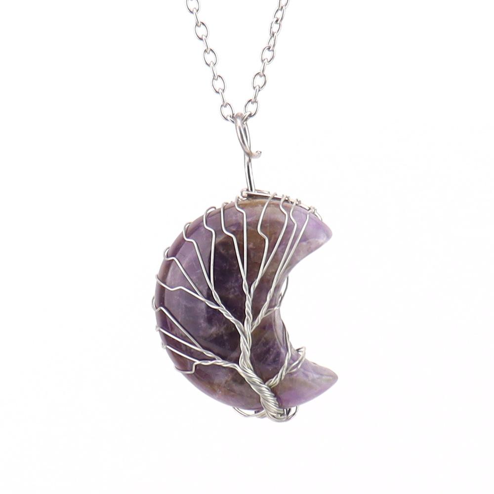 Amethyst Moon Tree of Life Crystal Pendant Necklace N512