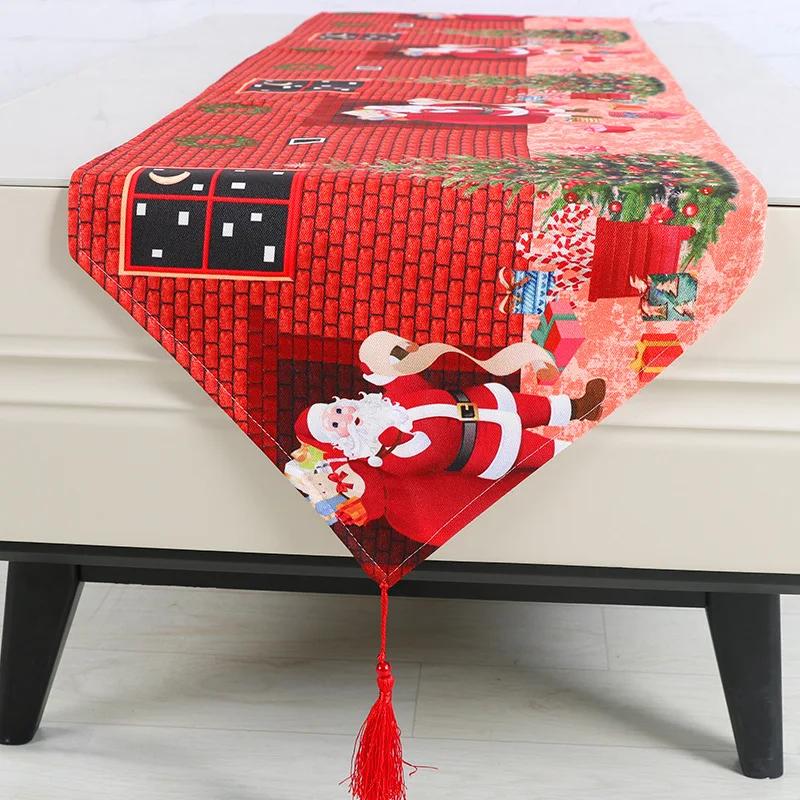 Vánoční svátky Santa Claus Ubrus Vyšívaný Běhoun na stůl Kuchyňský Ubrus na jídelní stůl Dvě velikosti pro vás