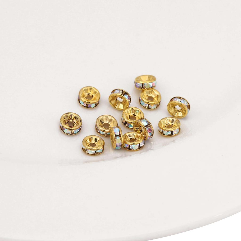 Crystal Rhinestone Metal Space Beads Loose Spacer Beads for Earring Bracelet NecklaceKeychain DIY Jewelry Findings Making Accessories