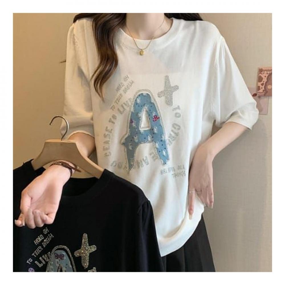 Navava Men AlphabeT Beads Loose FiT ShorT Sleeve KniT T shirT Nk2241