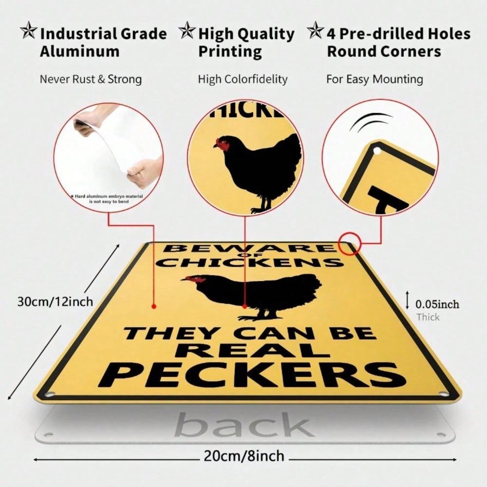 Funny Beware Of Chickens Tin Sign Retro Farmhouse Metal Plaque Outdoor Garden Wall Decor